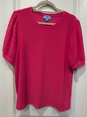 CeCe Fuchsia Puff-Sleeve Crewneck Top